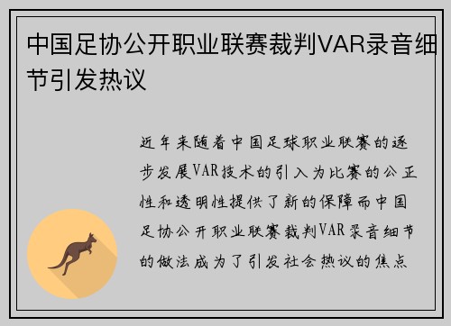 中国足协公开职业联赛裁判VAR录音细节引发热议 中国足协公开职业联赛裁判VAR录音细节引发热议